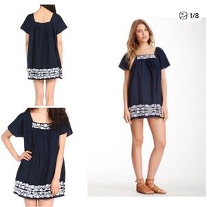 House of Harlow 1960 Embroidered Thalia Mini Dress Babydoll Navy Blue